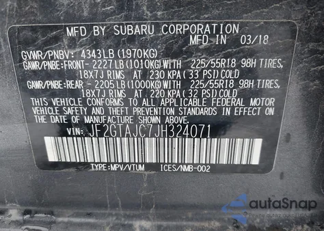 2018 Subaru Crosstrek 2.0I Limited из США, поврежденный, VIN JF2GTAJC7JH324071